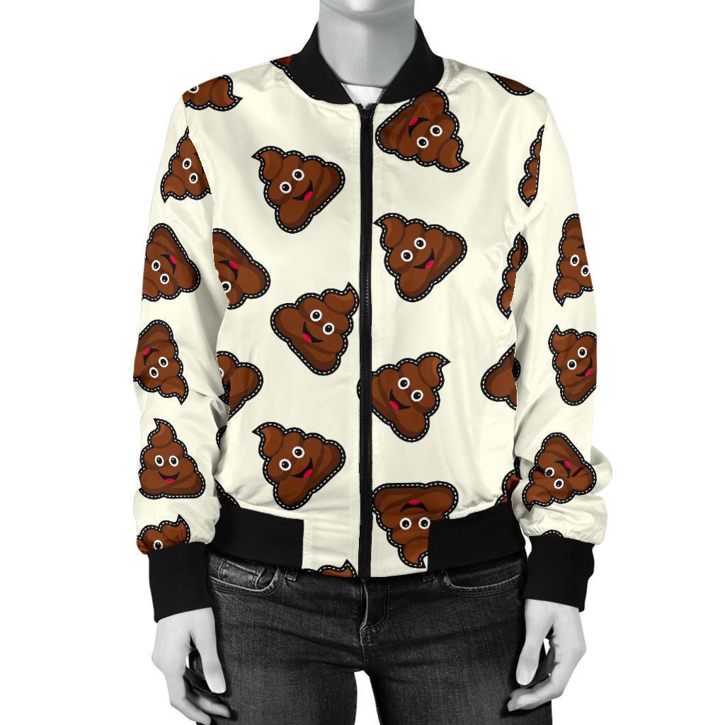 Emoji Poop Pattern Print Women Casual Bomber Jacket-grizzshop