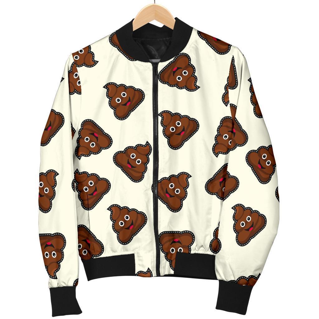 Emoji Poop Pattern Print Women Casual Bomber Jacket-grizzshop