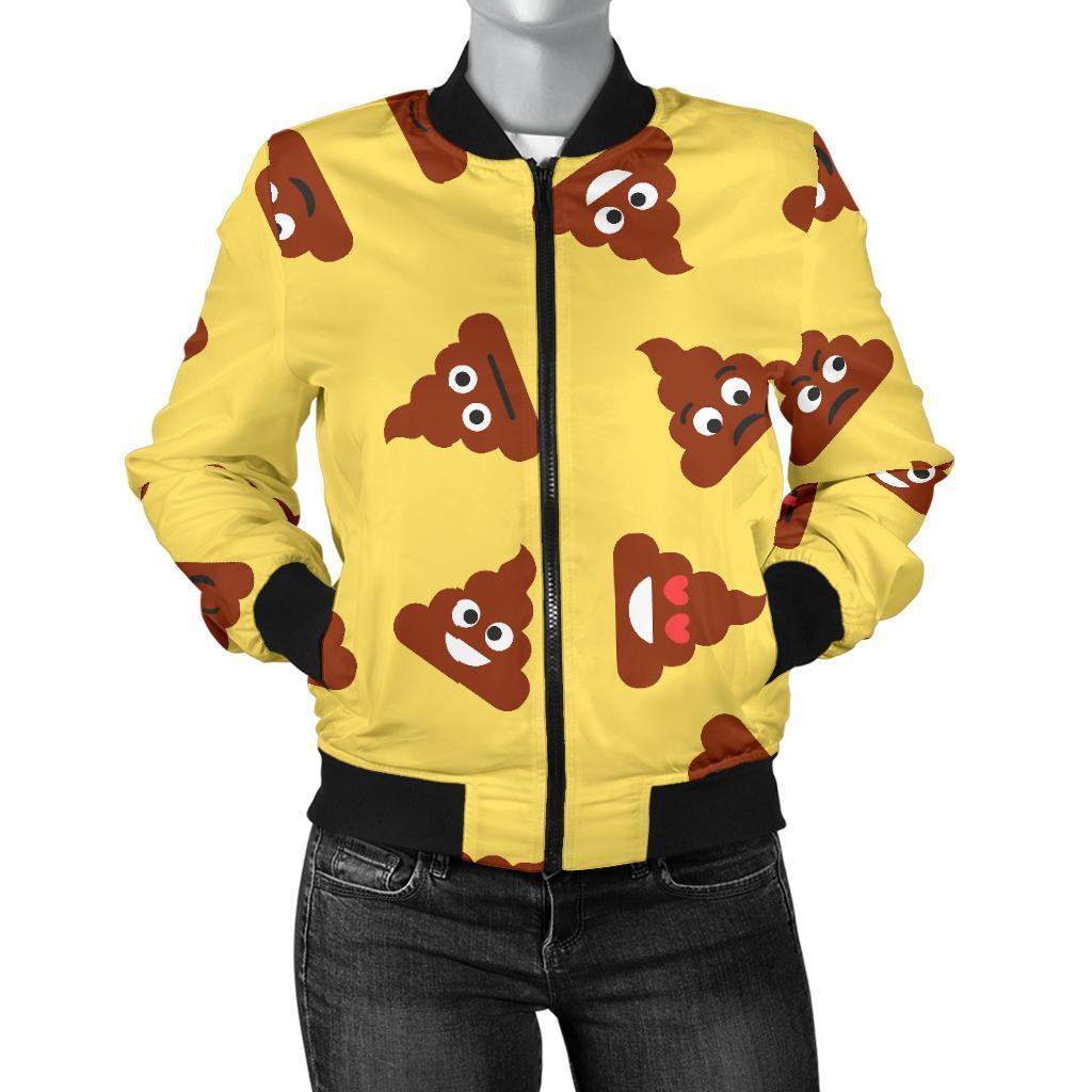 Emoji Poop Print Pattern Women Casual Bomber Jacket-grizzshop