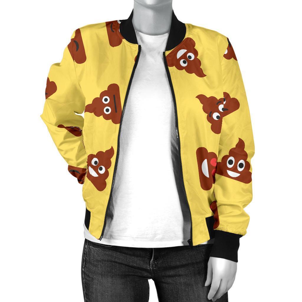 Emoji Poop Print Pattern Women Casual Bomber Jacket-grizzshop