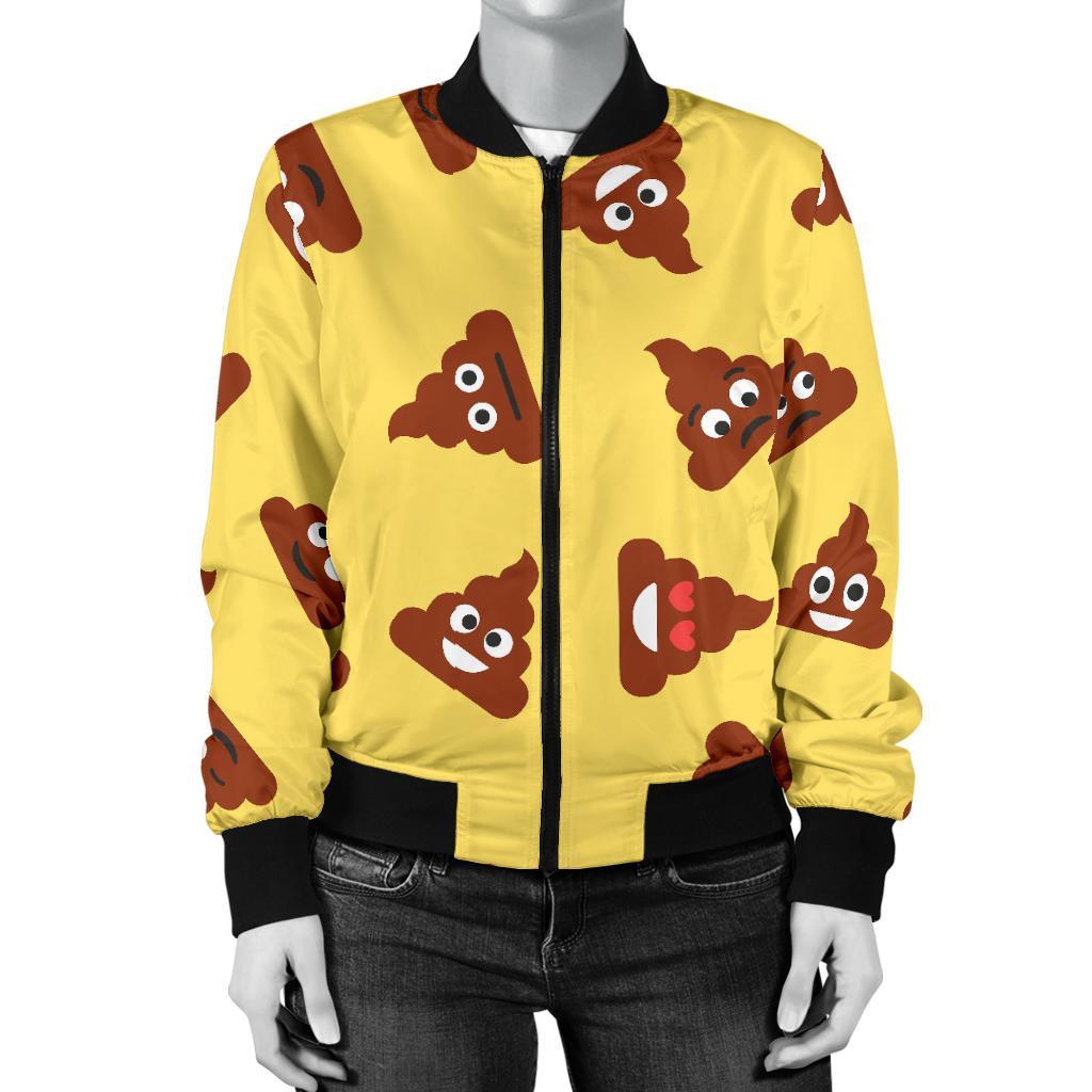 Emoji Poop Print Pattern Women Casual Bomber Jacket-grizzshop
