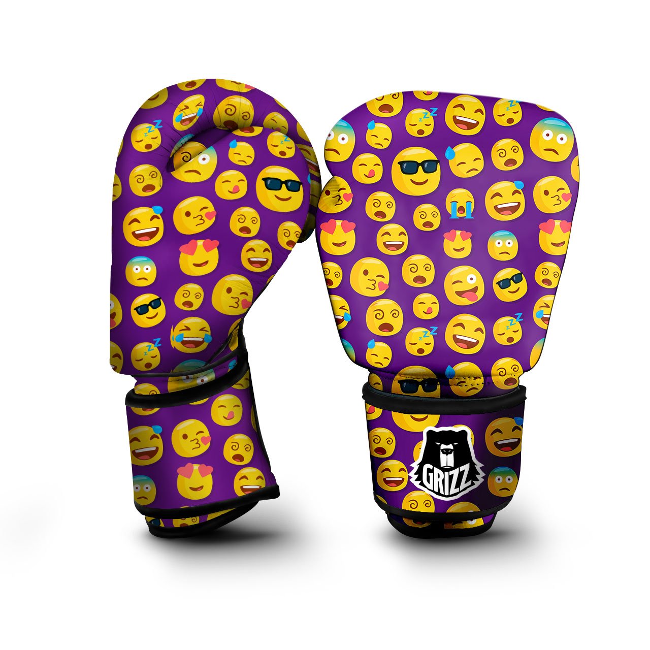Emoji Purple Print Pattern Boxing Gloves-grizzshop