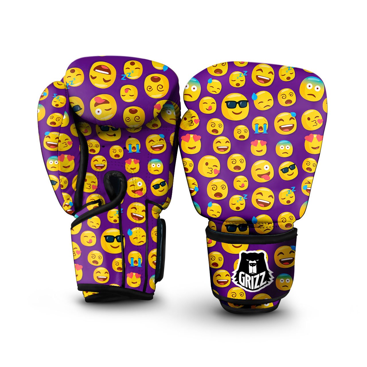 Emoji Purple Print Pattern Boxing Gloves-grizzshop