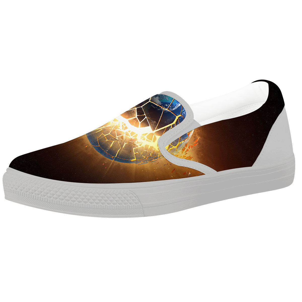 End Of The Earth Print White Slip On Shoes-grizzshop