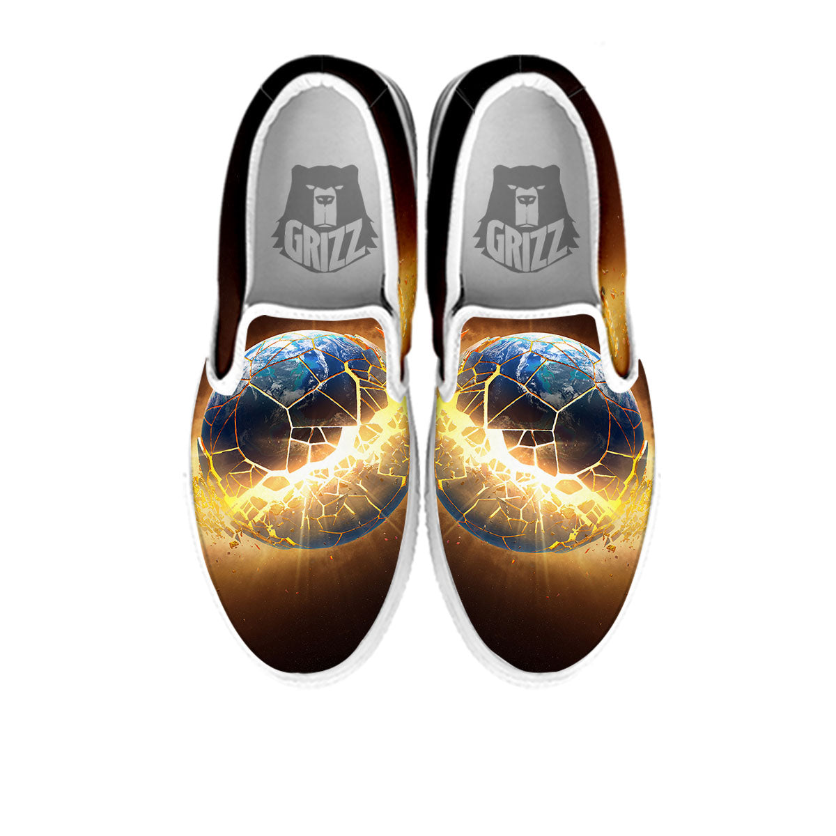 End Of The Earth Print White Slip On Shoes-grizzshop