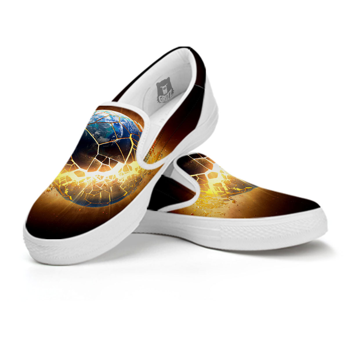 End Of The Earth Print White Slip On Shoes-grizzshop