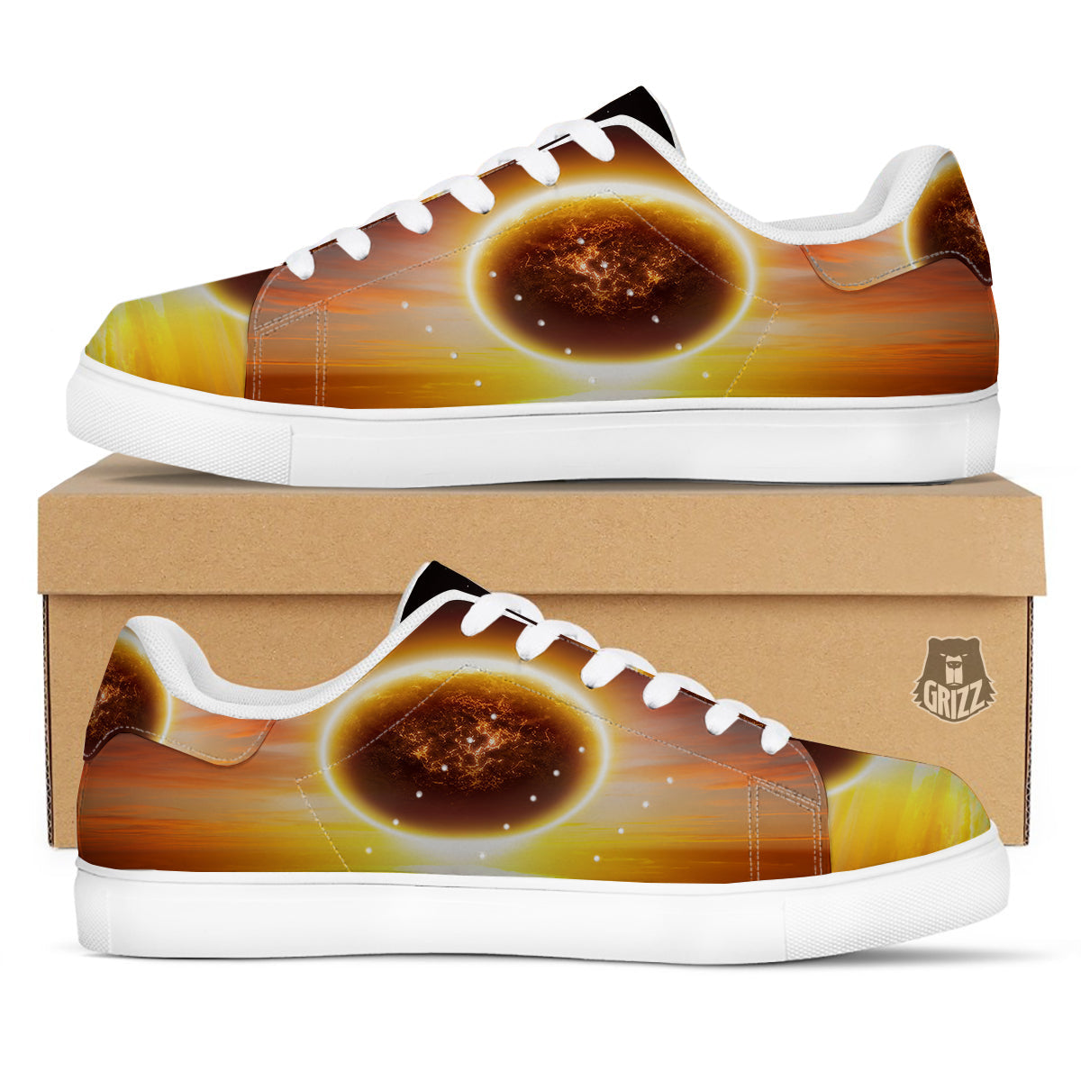 End Of The Planet Apocalyptic Print White Low Top Sneakers-grizzshop