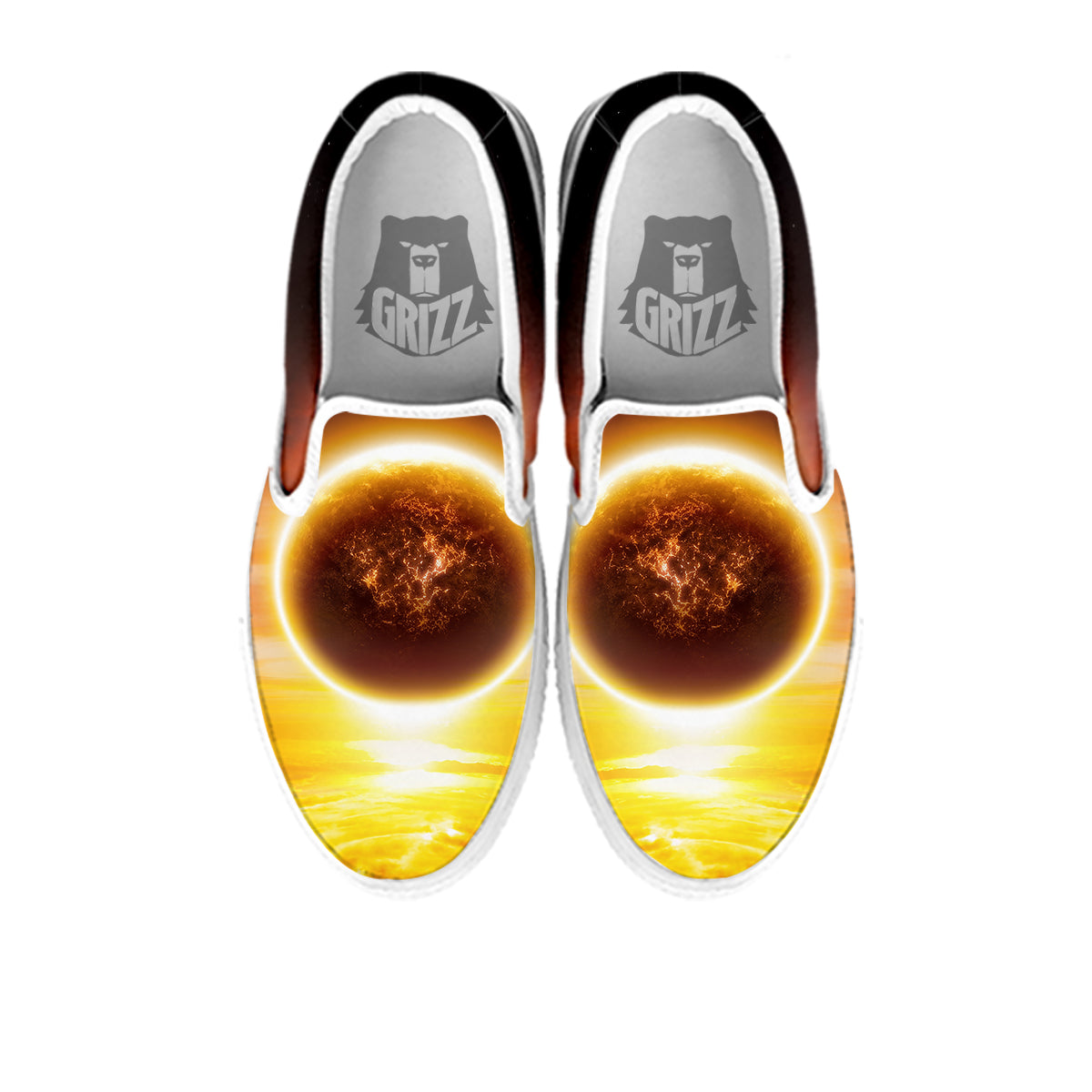 End Of The Planet Apocalyptic Print White Slip On Shoes-grizzshop