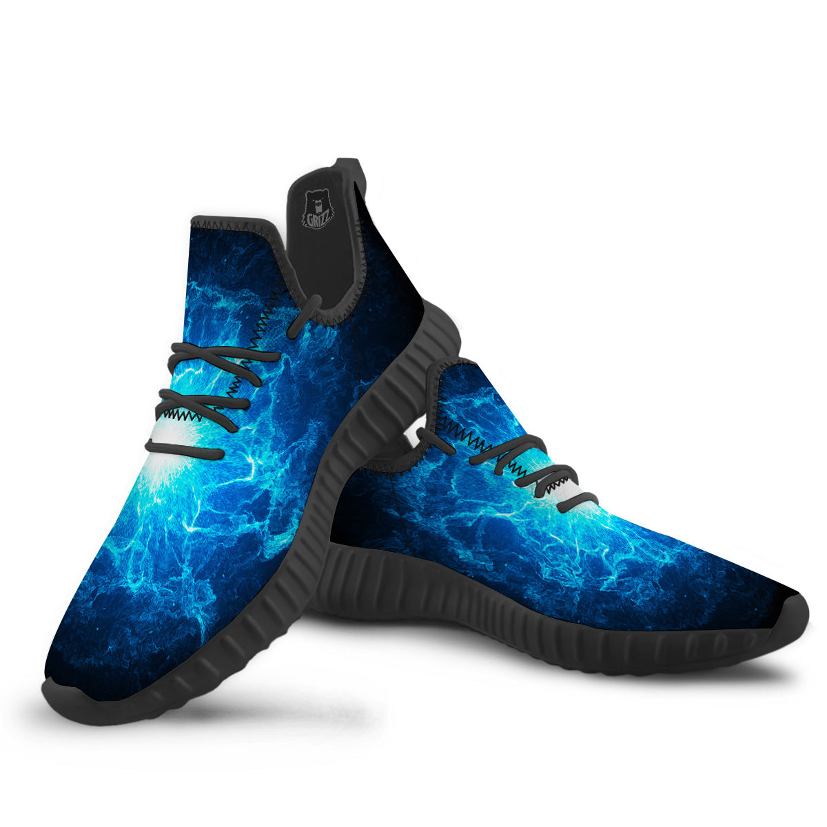Energy Blue Plasma Print Black Walking Shoes-grizzshop