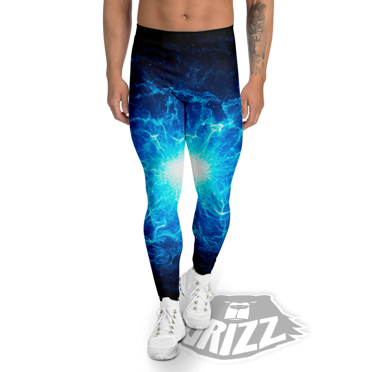 Energy Blue Plasma Print Men's Leggings-grizzshop