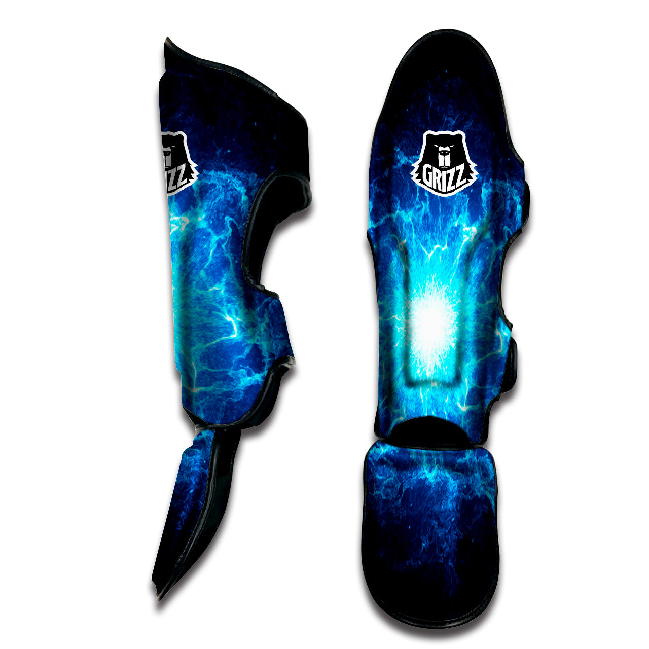 Energy Blue Plasma Print Muay Thai Shin Guards-grizzshop