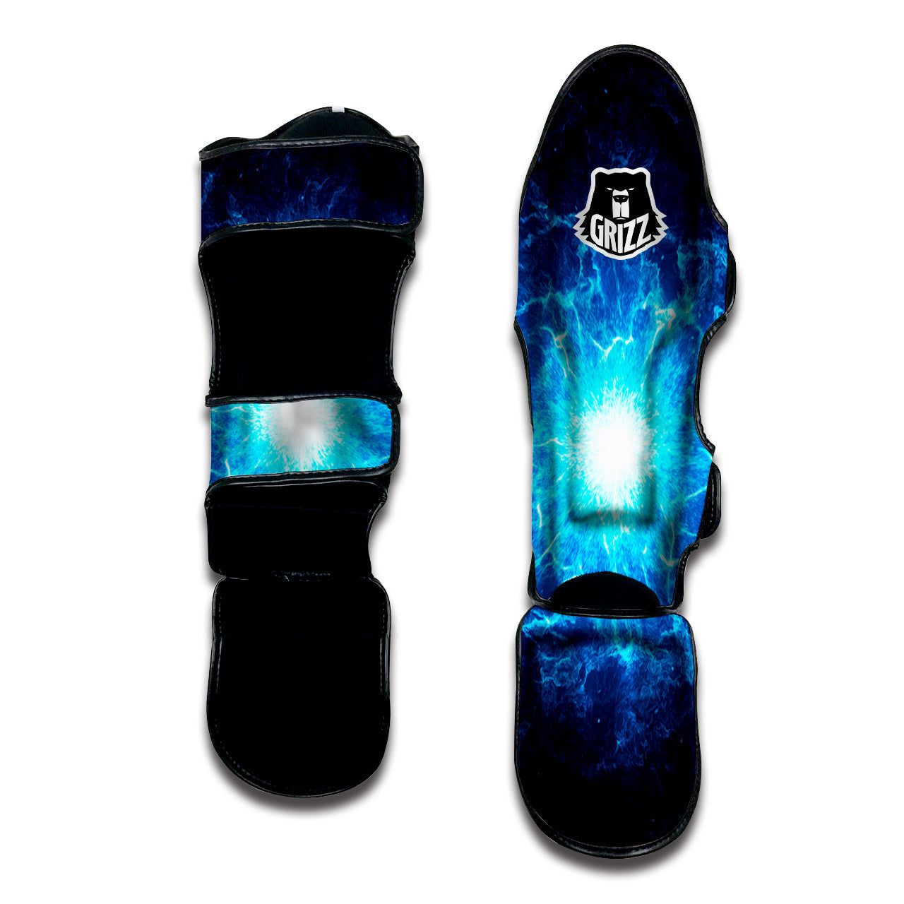 Energy Blue Plasma Print Muay Thai Shin Guards-grizzshop