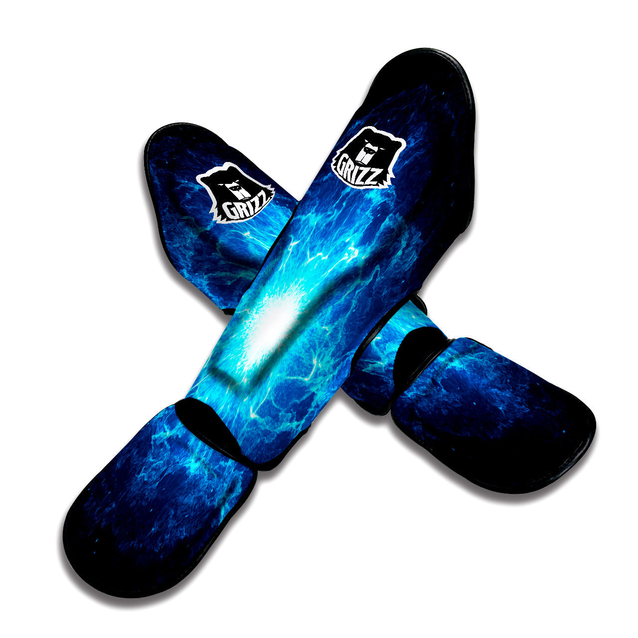 Energy Blue Plasma Print Muay Thai Shin Guards-grizzshop
