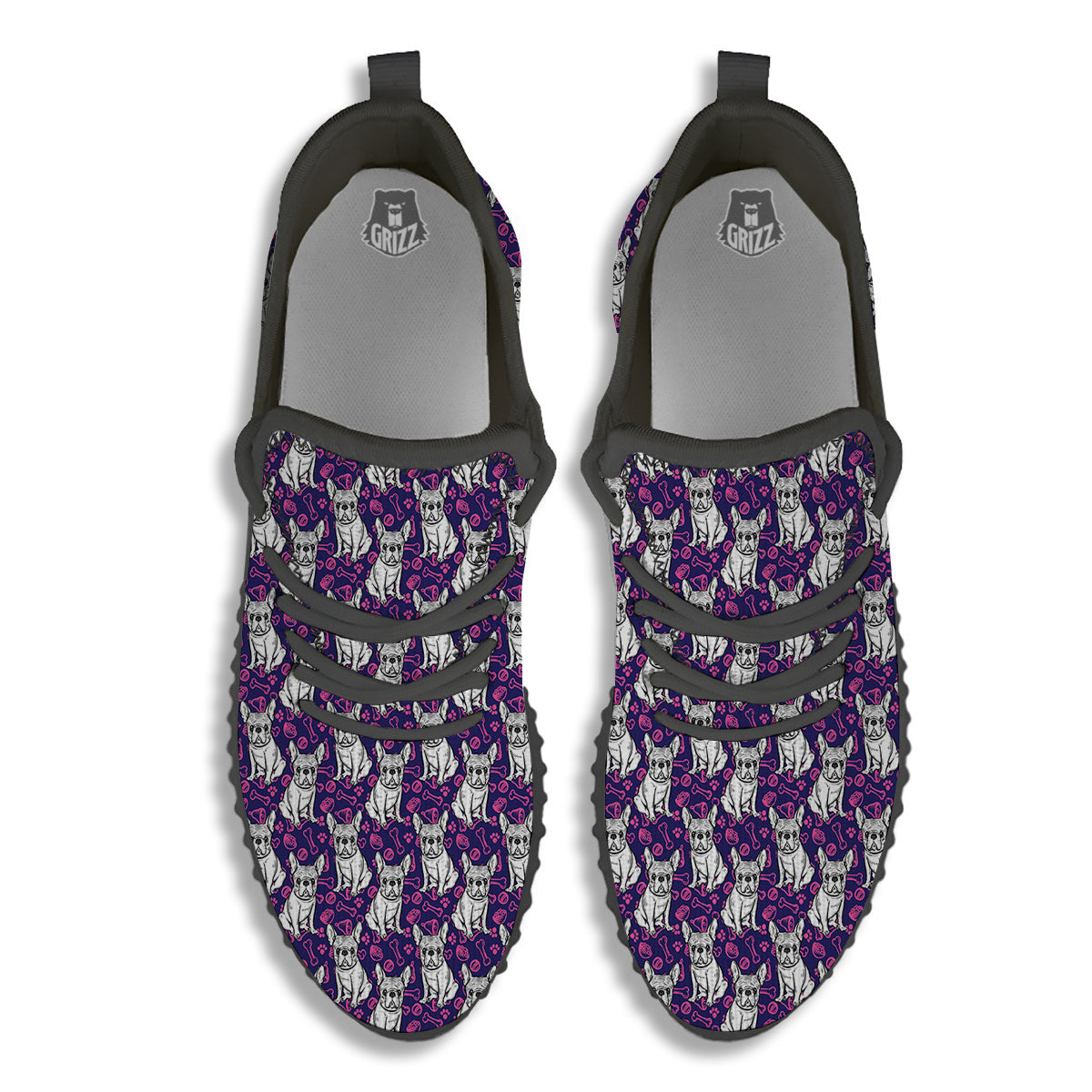 English Bulldog Cute Print Pattern Black Walking Shoes-grizzshop