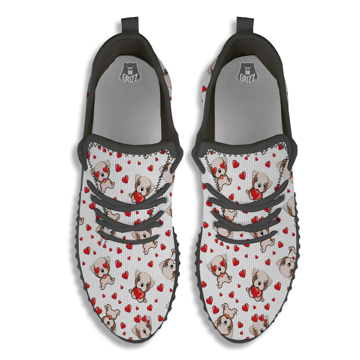 English Bulldog Lovely Print Pattern Black Walking Shoes-grizzshop