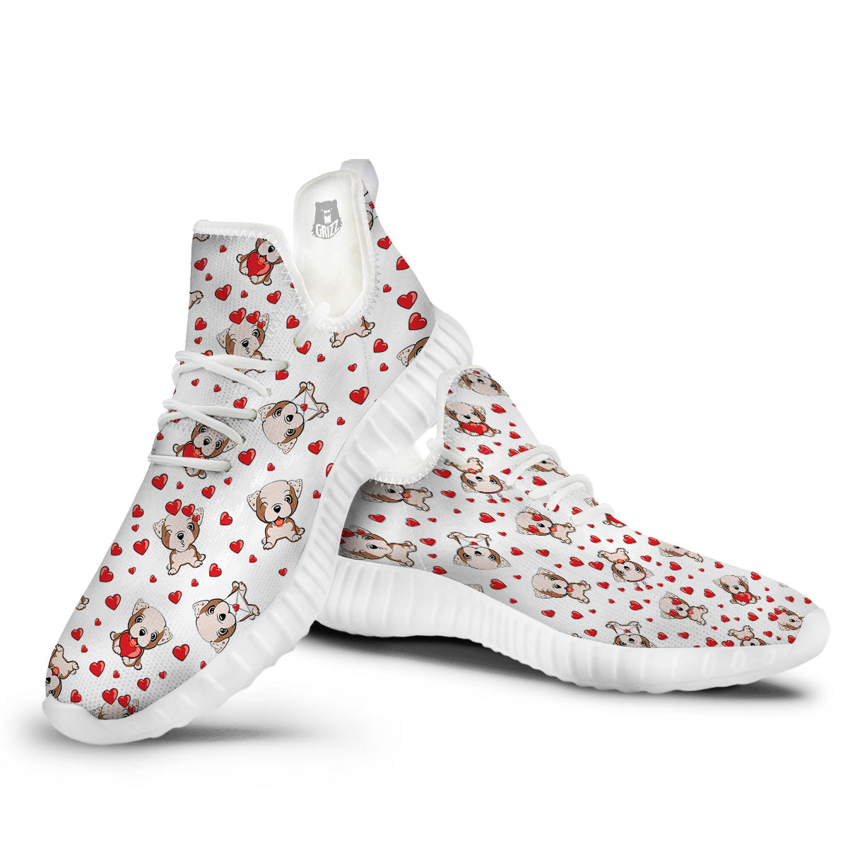 English Bulldog Lovely Print Pattern White Walking Shoes-grizzshop