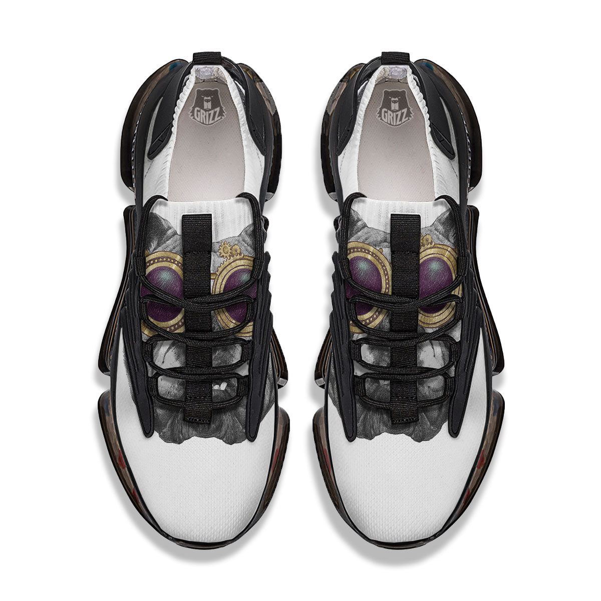 English Bulldog Wearing Glasses Print Black Gym Shoes-grizzshop