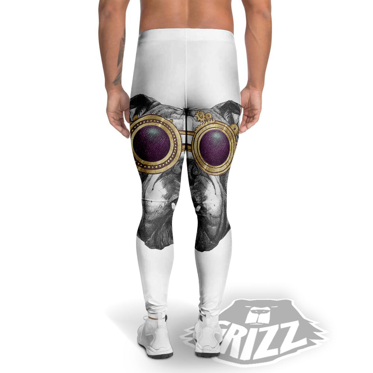 English Bulldog Wearing Glasses Print Men's Leggings-grizzshop