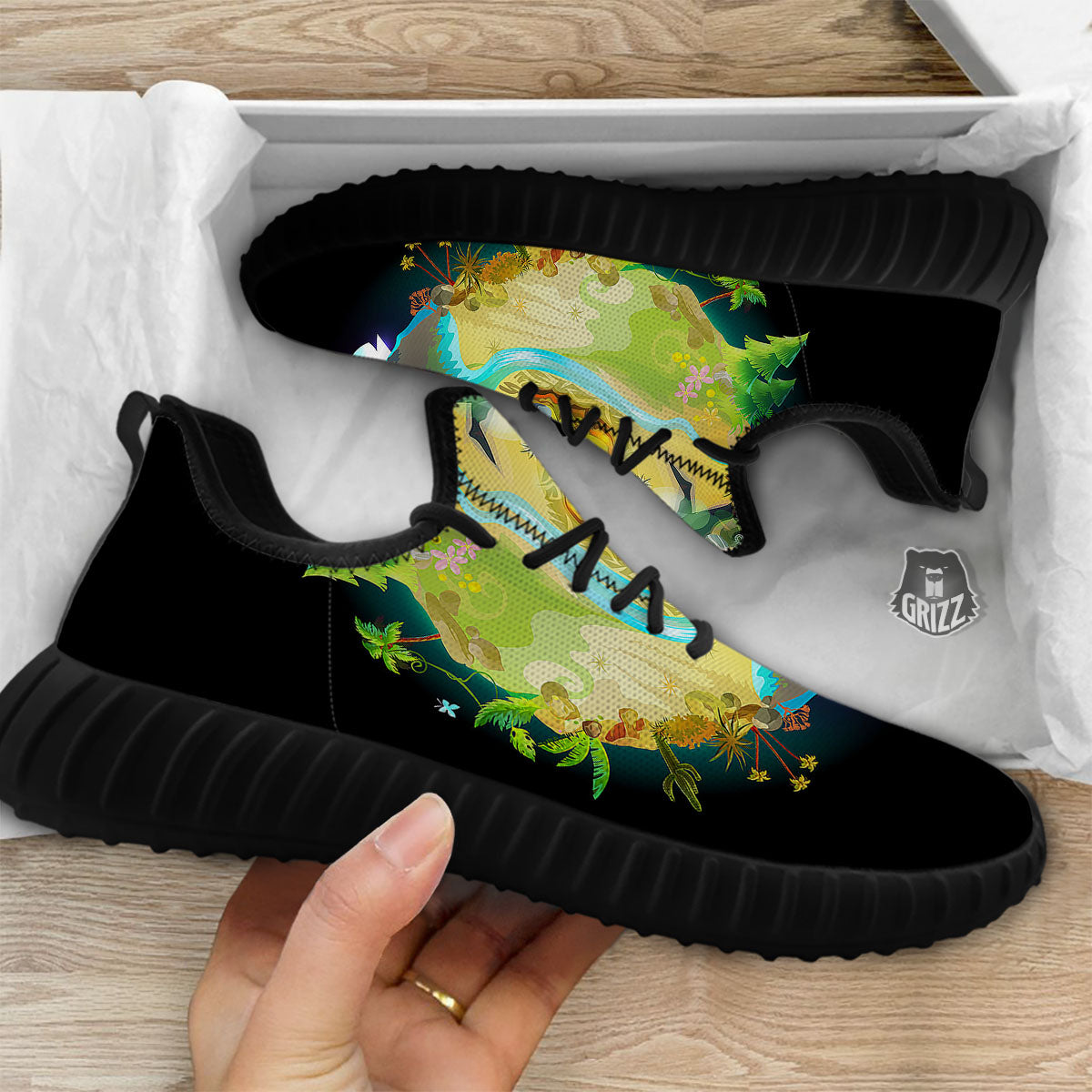 Environmental Destruction Print Black Walking Shoes-grizzshop