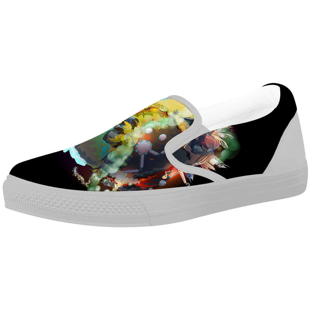 Environmental Destruction Print White Slip On Shoes-grizzshop
