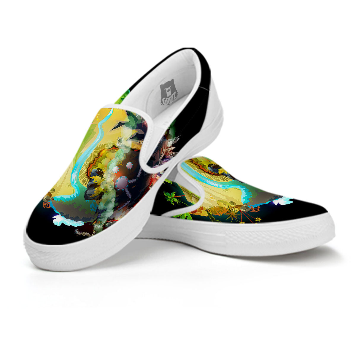 Environmental Destruction Print White Slip On Shoes-grizzshop