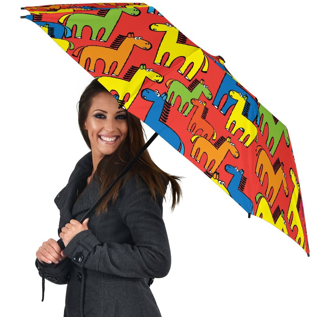 Equestrian Colorful Pattern Print Automatic Foldable Umbrella-grizzshop