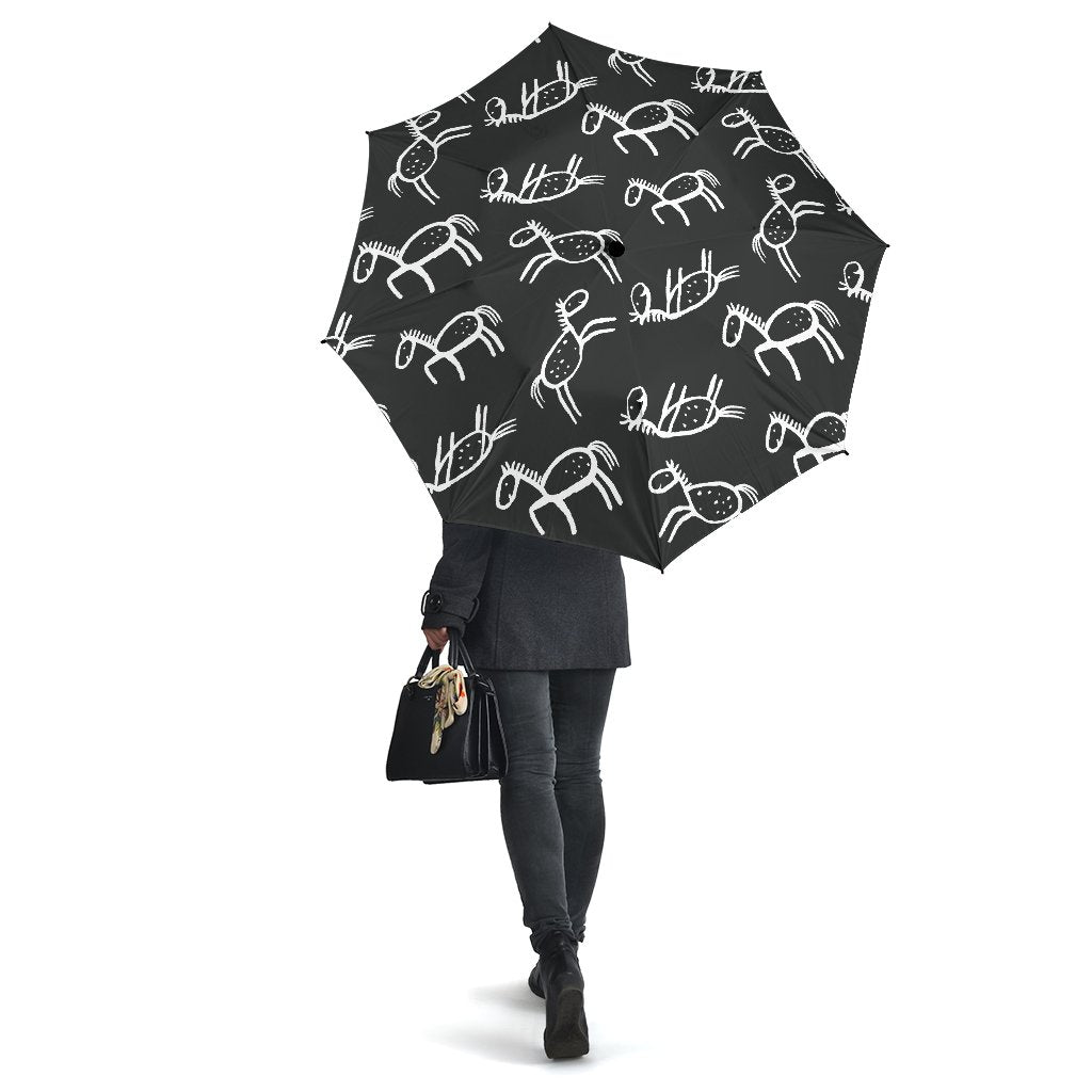 Equestrian Drawn Pattern Print Automatic Foldable Umbrella-grizzshop