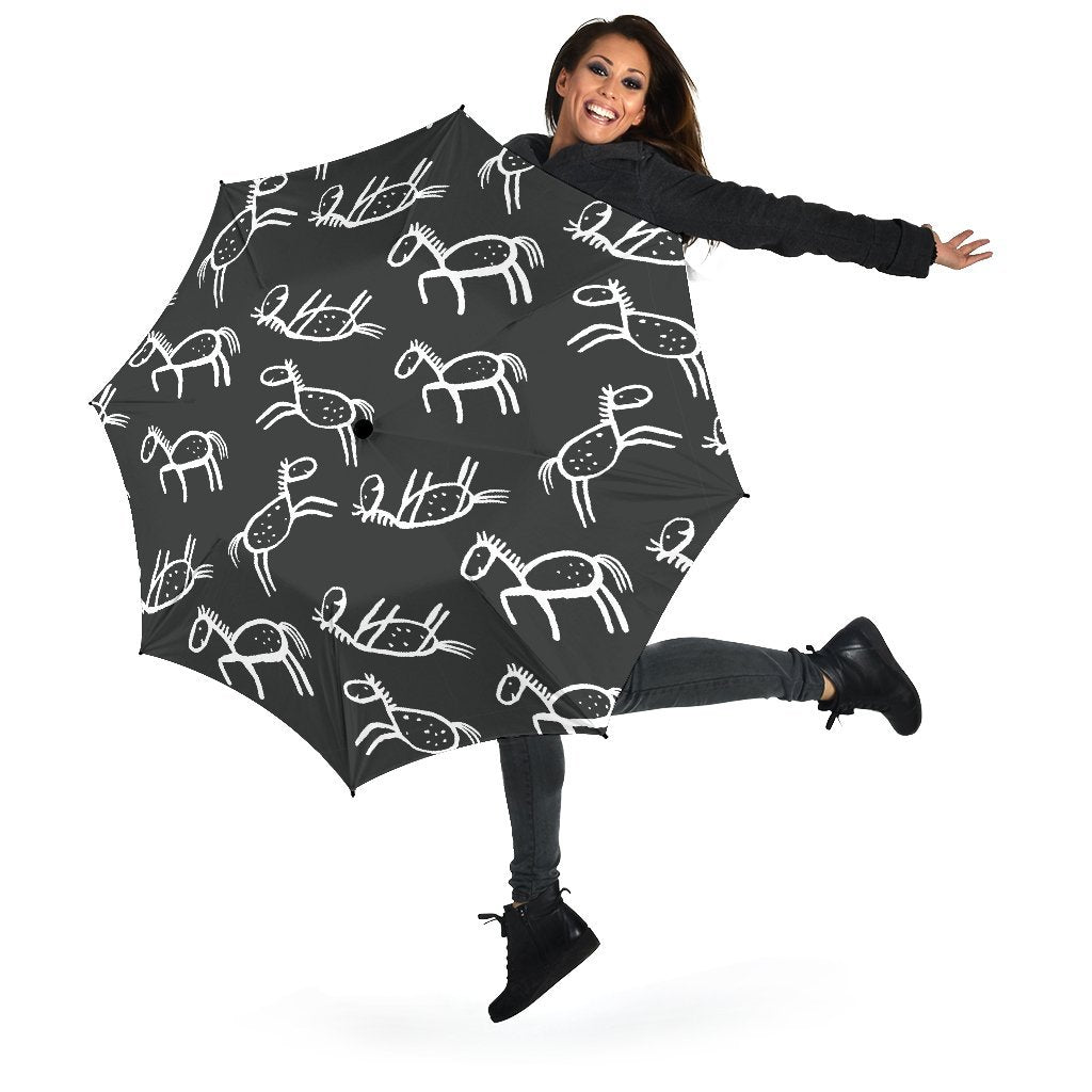 Equestrian Drawn Pattern Print Automatic Foldable Umbrella-grizzshop