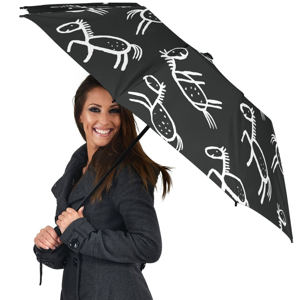 Equestrian Drawn Pattern Print Automatic Foldable Umbrella-grizzshop