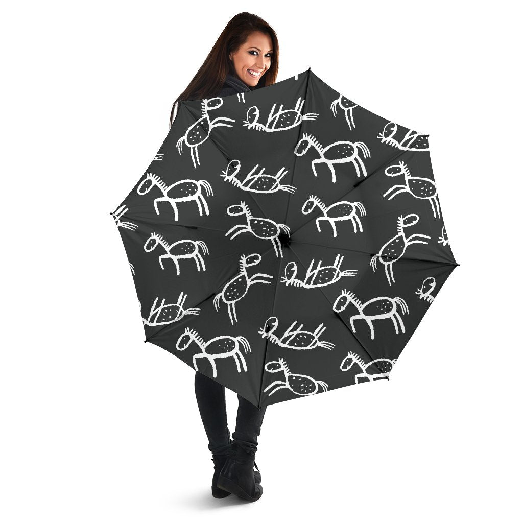 Equestrian Drawn Pattern Print Automatic Foldable Umbrella-grizzshop