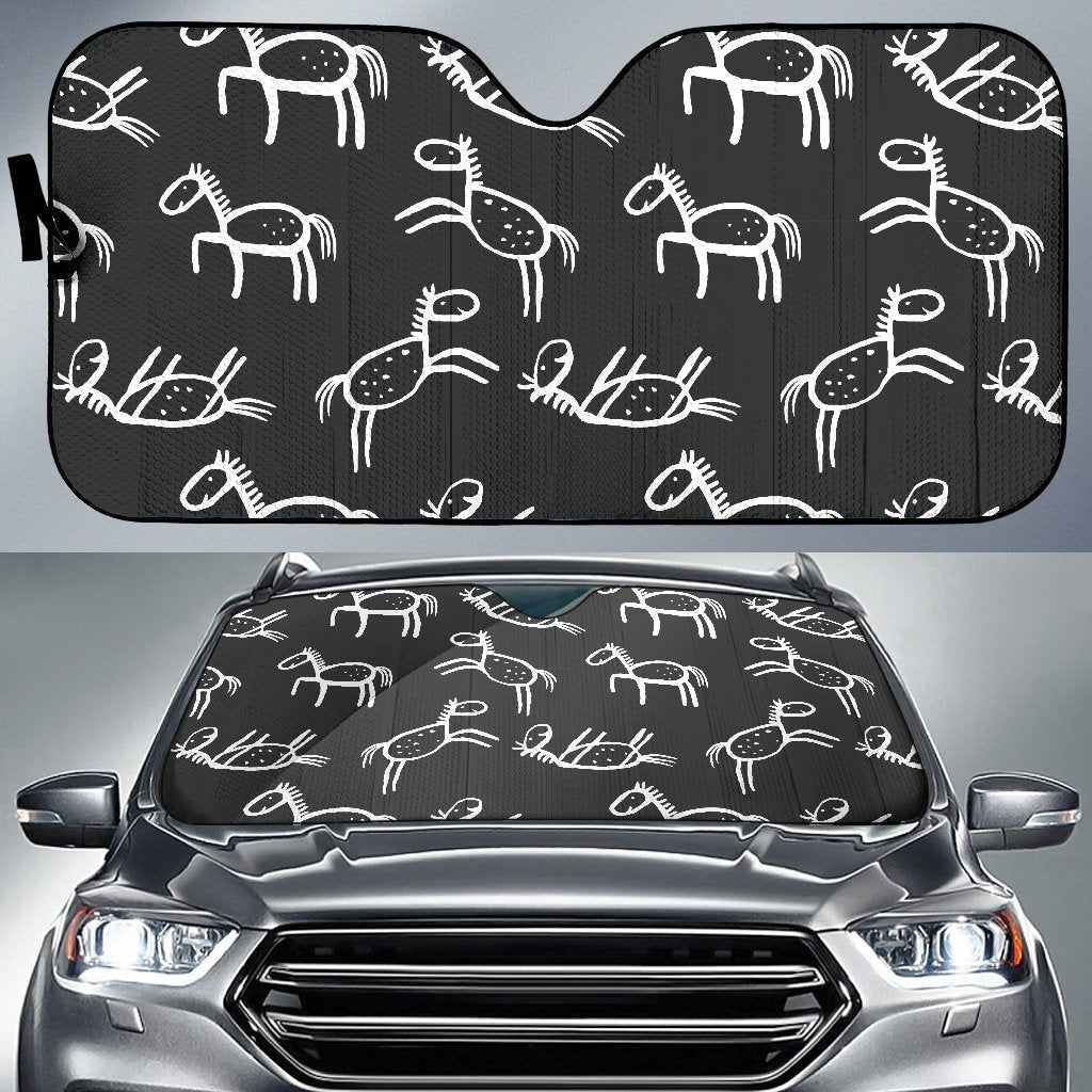 Equestrian Drawn Pattern Print Car Sun Shade-grizzshop