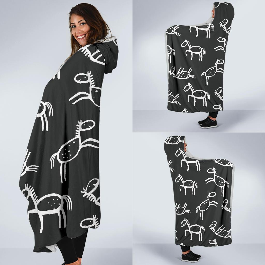 Equestrian Drawn Pattern Print Hooded Blanket-grizzshop