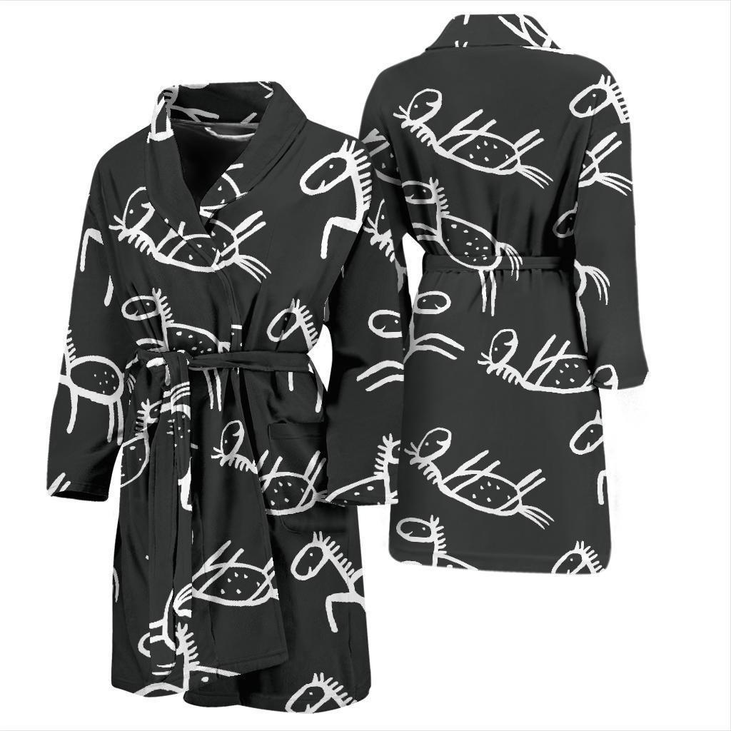 Equestrian Drawn Pattern Print Men Long Robe-grizzshop