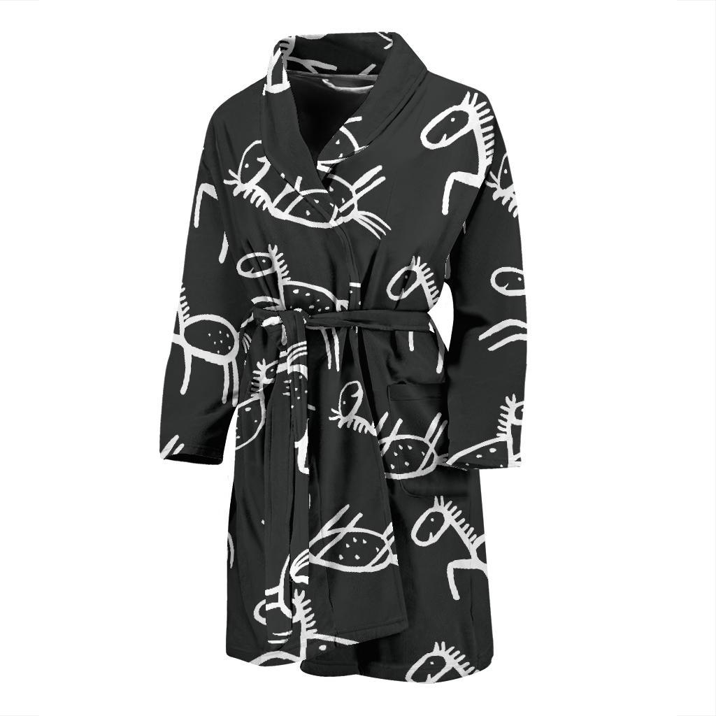 Equestrian Drawn Pattern Print Men Long Robe-grizzshop