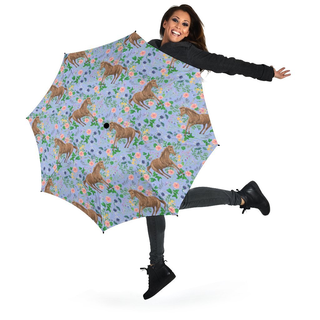 Equestrian Floral Pattern Print Automatic Foldable Umbrella-grizzshop