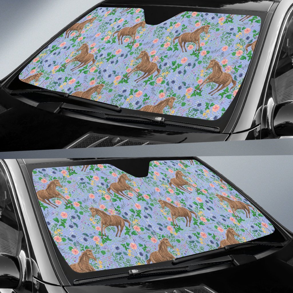 Equestrian Floral Pattern Print Car Sun Shade-grizzshop