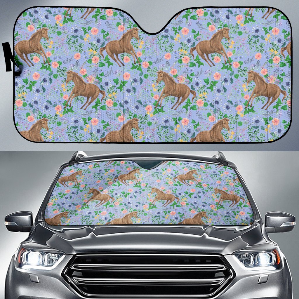 Equestrian Floral Pattern Print Car Sun Shade-grizzshop