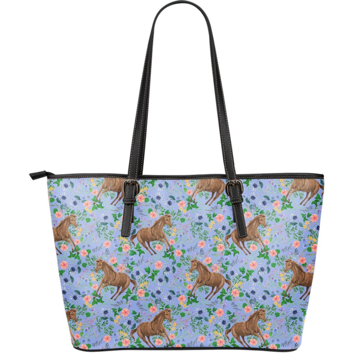 Equestrian Floral Pattern Print Leather Tote Bag-grizzshop