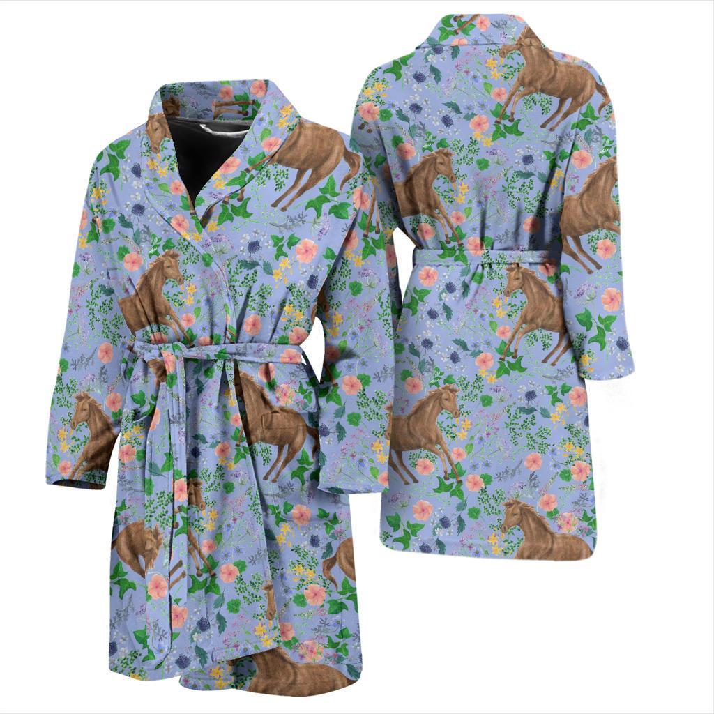 Equestrian Floral Pattern Print Men Long Robe-grizzshop