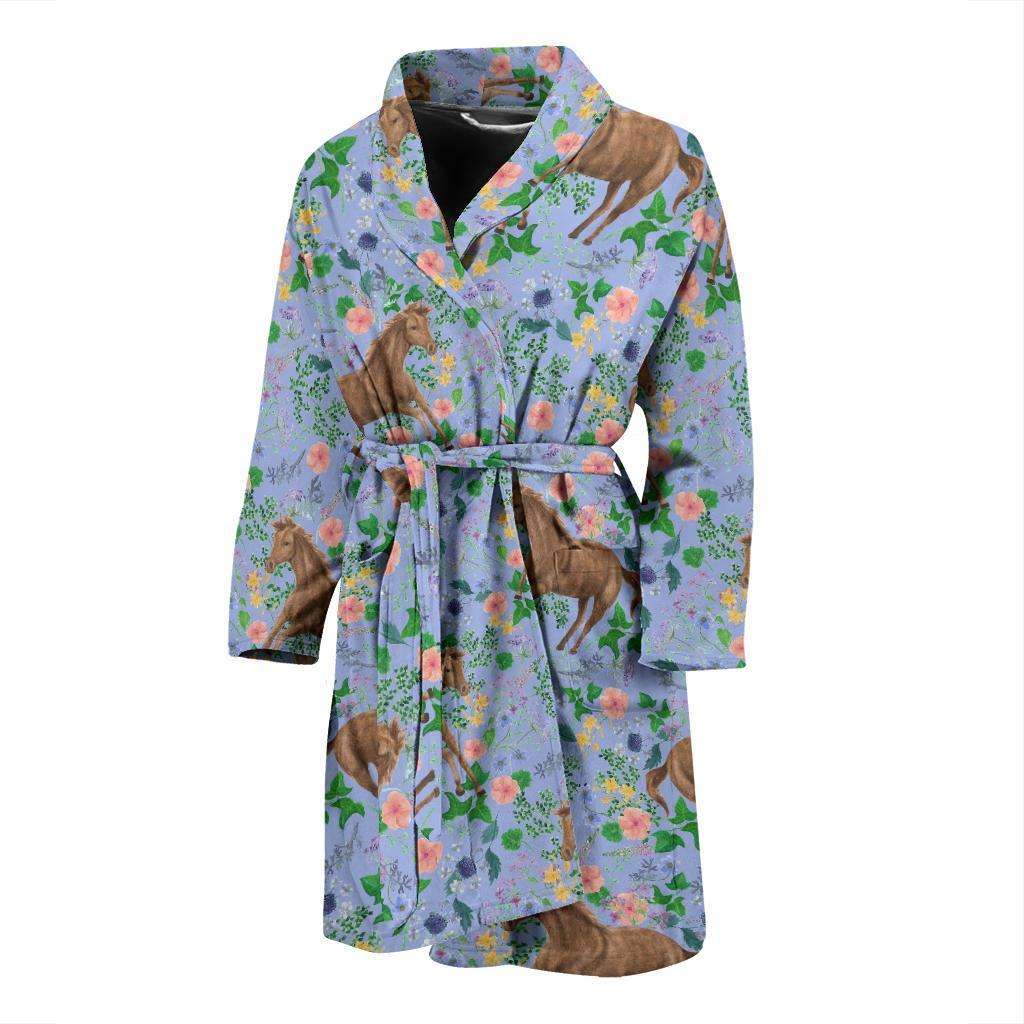 Equestrian Floral Pattern Print Men Long Robe-grizzshop