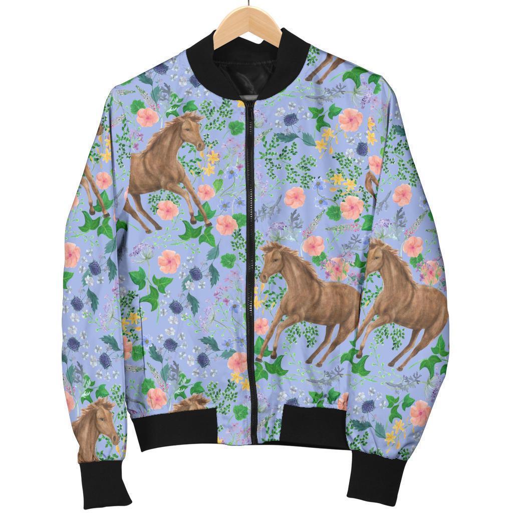 Equestrian Floral Pattern Print Men's Bomber Jacket-grizzshop