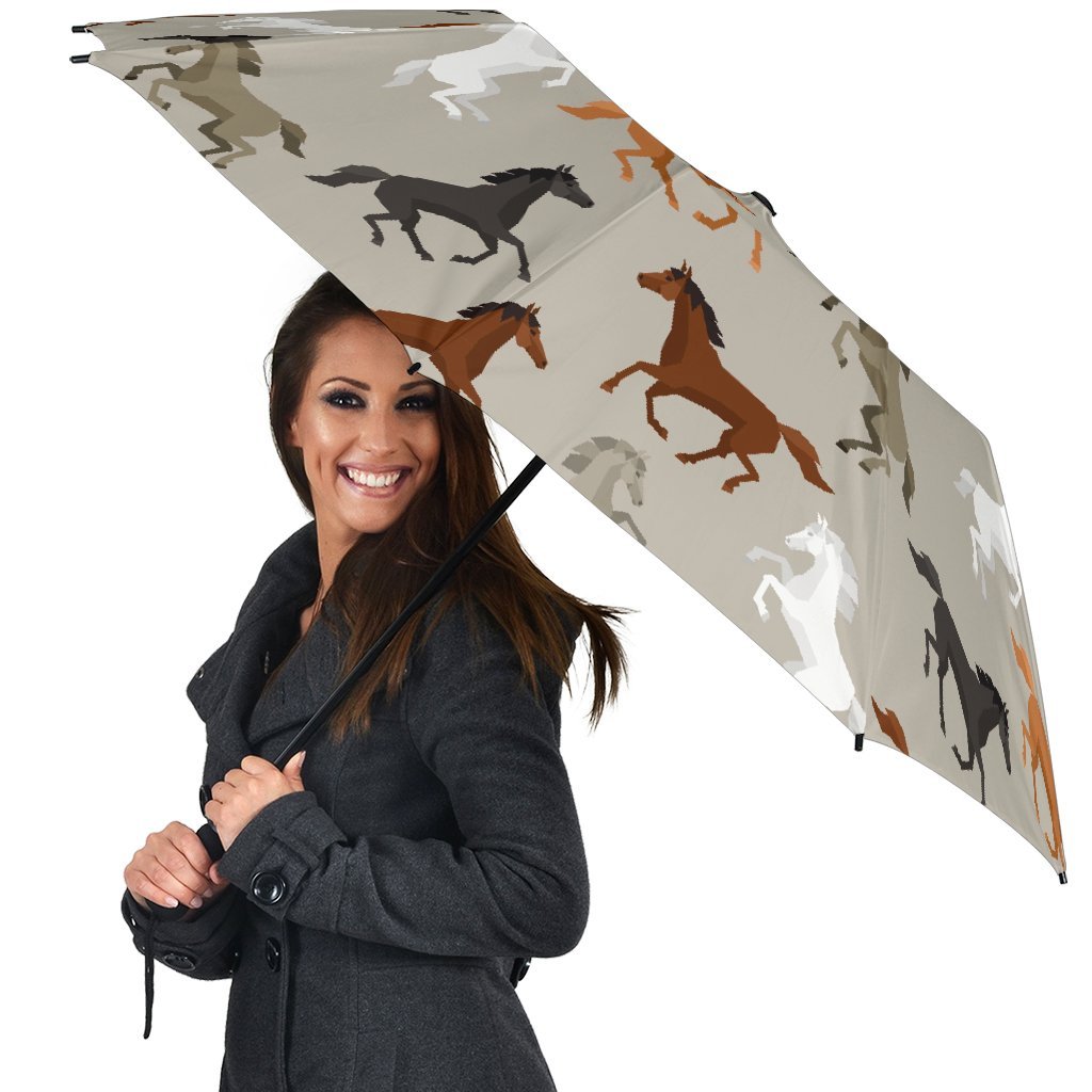 Equestrian Pattern Print Automatic Foldable Umbrella-grizzshop