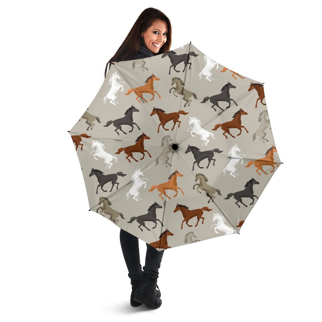 Equestrian Pattern Print Automatic Foldable Umbrella-grizzshop