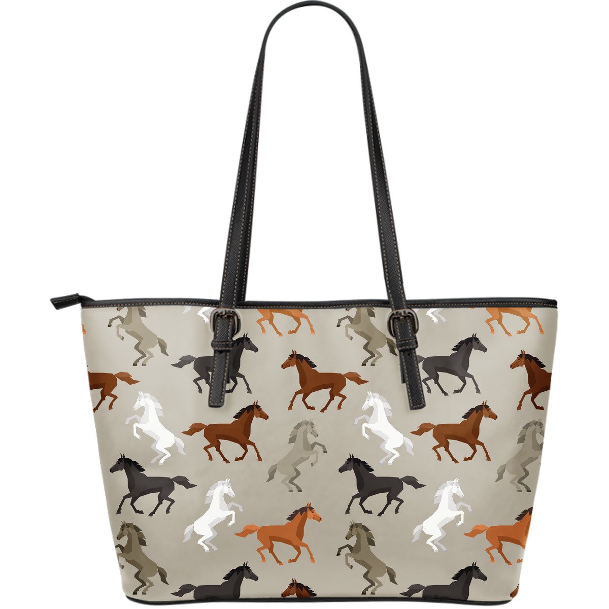 Equestrian Pattern Print Leather Tote Bag-grizzshop