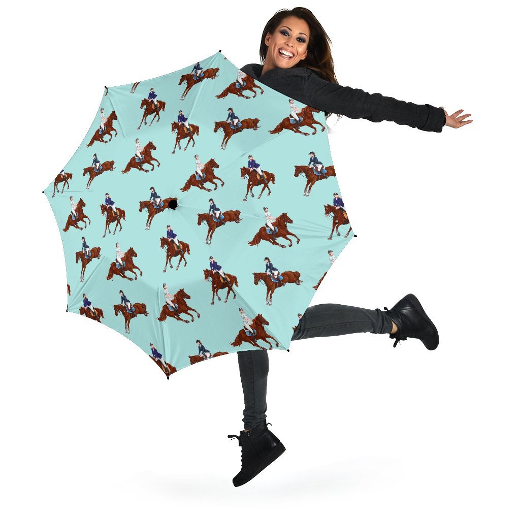 Equestrian Print Pattern Automatic Foldable Umbrella-grizzshop