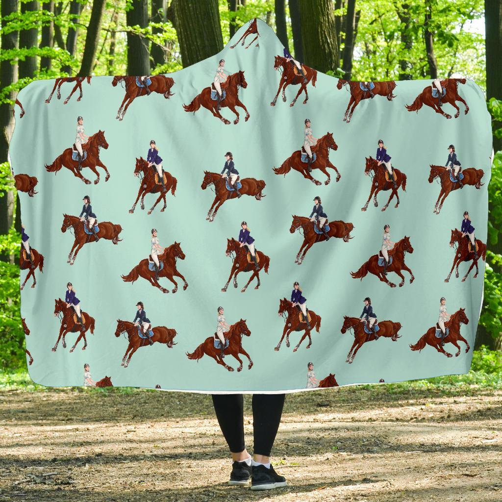 Equestrian Print Pattern Hooded Blanket-grizzshop