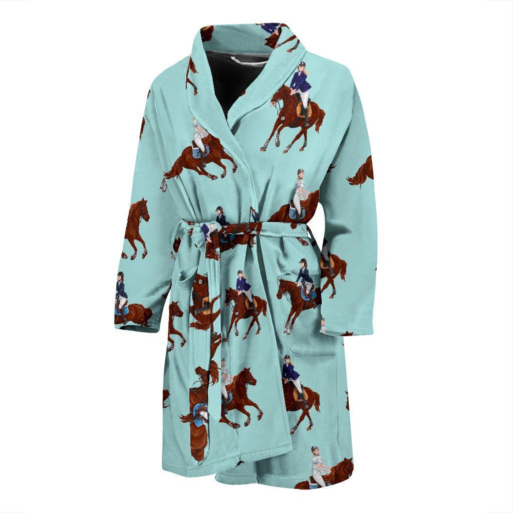 Equestrian Print Pattern Men Long Robe-grizzshop
