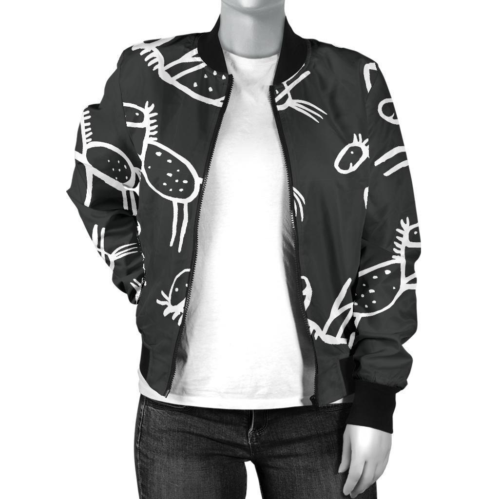 Equestrian Drawn Pattern Print Women Casual Bomber Jacket-grizzshop