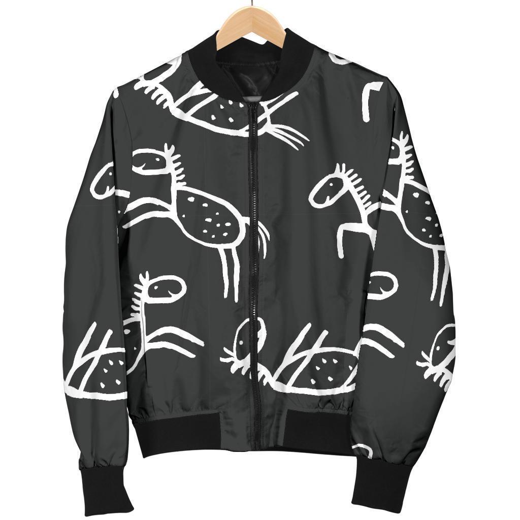 Equestrian Drawn Pattern Print Women Casual Bomber Jacket-grizzshop