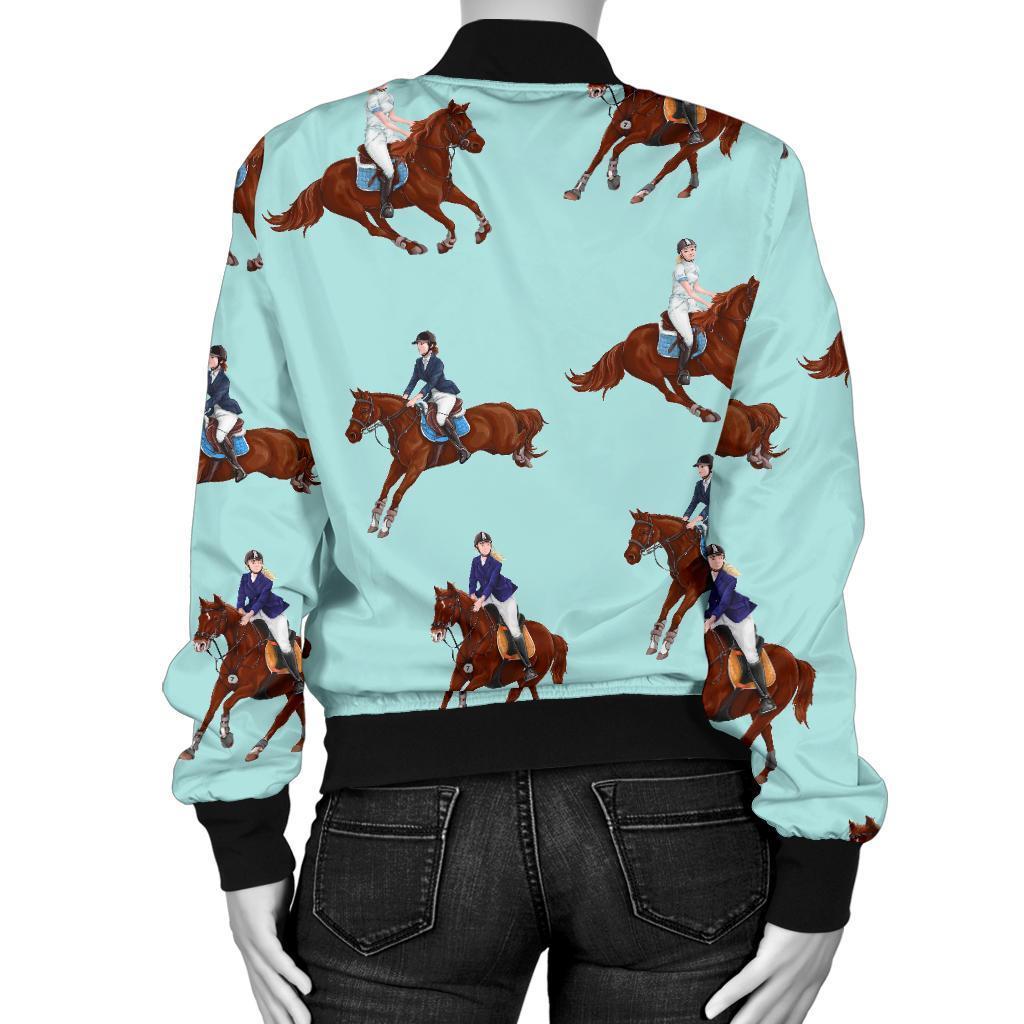 Equestrian Print Pattern Women Casual Bomber Jacket-grizzshop